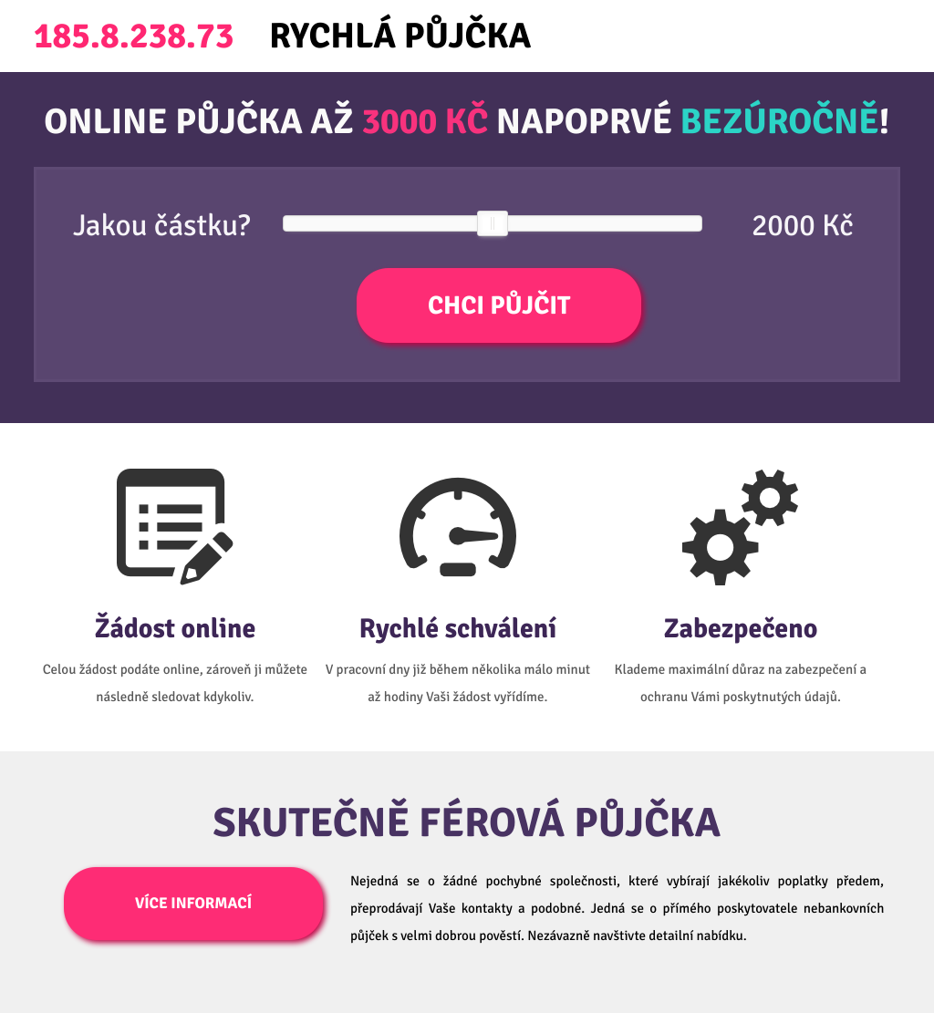 landing page Perfect Money - parkování domén